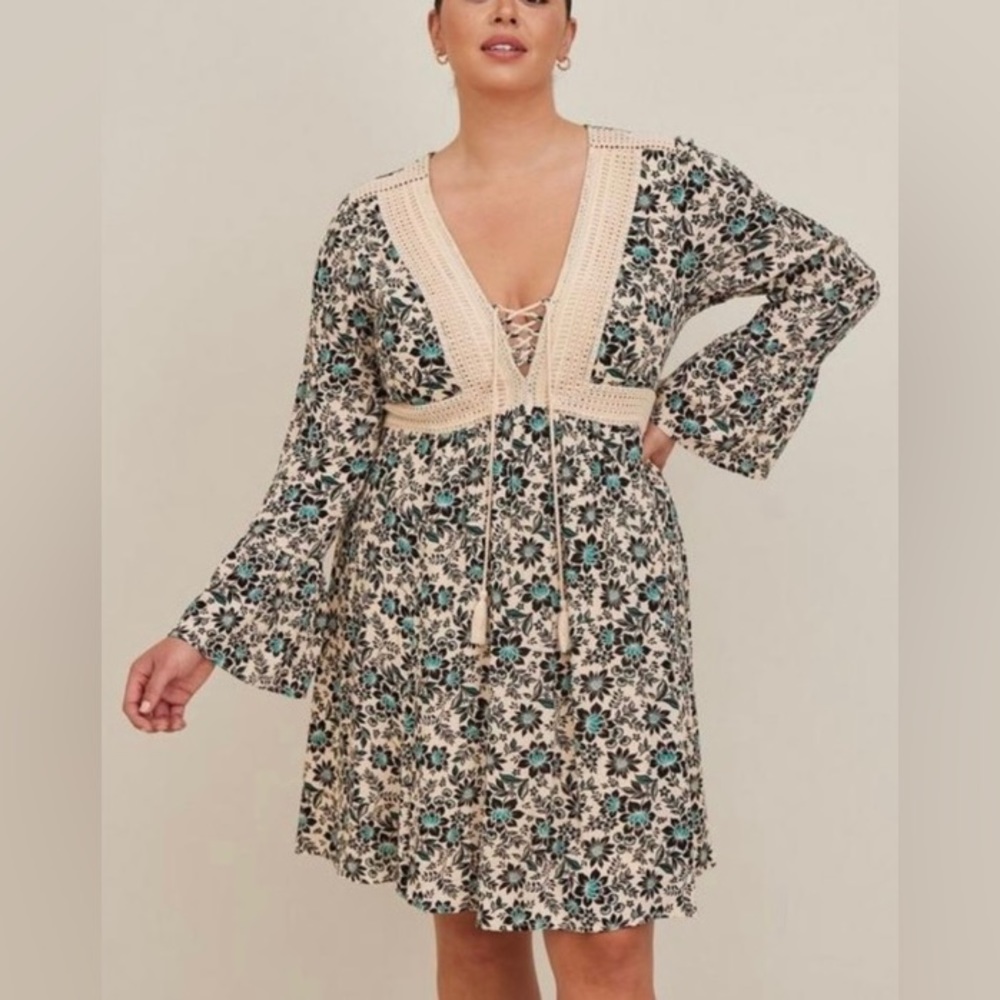 Torrid Mini Gauze Lace Up Skater Floral Dress